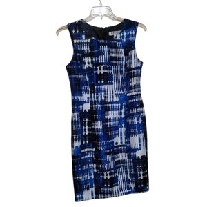 Kasper Womens Blue Multicolor Sleeveless Sheath Dress Size 8